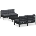 5-Piece Garden Lounge Set with Anthracite Cushions Pine Wood Outdoor Patio Furniture