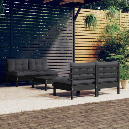 5-Piece Garden Lounge Set with Anthracite Cushions Pine Wood Outdoor Patio Furniture - Image 10
