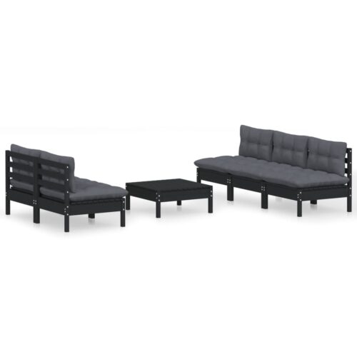 6-Piece Garden Lounge Set with Anthracite Cushions Pine Wood Outdoor Patio Furniture