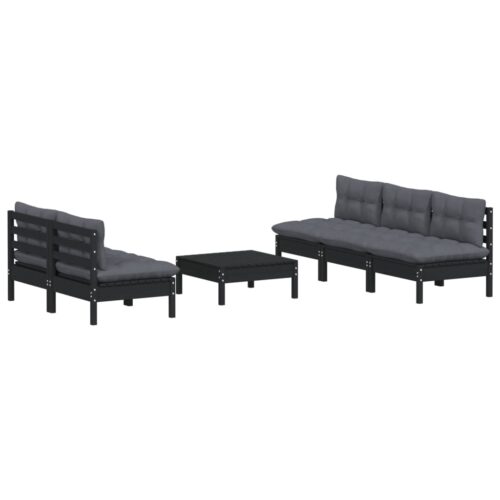 6-Piece Garden Lounge Set with Anthracite Cushions Pine Wood Outdoor Patio Furniture - Image 2