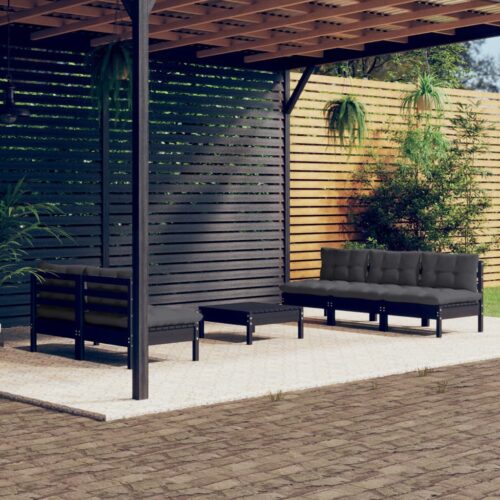 6-Piece Garden Lounge Set with Anthracite Cushions Pine Wood Outdoor Patio Furniture - Image 10