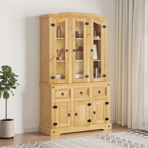 Highboard Corona Brown 112x43x196cm Solid Wood Mexican Pine - Image 11
