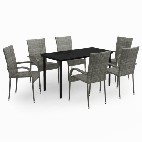 7-Piece Garden Dining Set Grey Black Outdoor Patio Lounge Furniture
