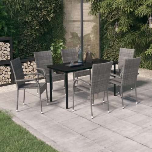7-Piece Garden Dining Set Grey Black Outdoor Patio Lounge Furniture - Image 10