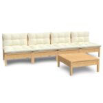 5-Piece Garden Lounge Set with Cream Cushions Pine Wood Outdoor Patio Furniture