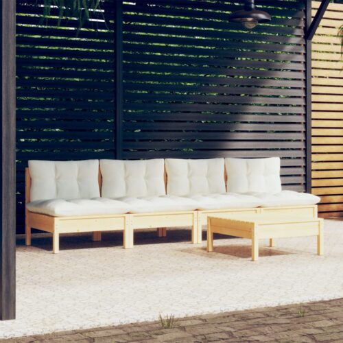5-Piece Garden Lounge Set with Cream Cushions Pine Wood Outdoor Patio Furniture - Image 10