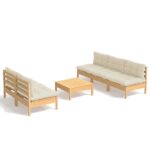 6-Piece Garden Lounge Set with Cream Cushions Pine Wood Outdoor Patio Furniture