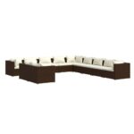 11-Piece Garden Lounge Set with Cushions Brown Poly Rattan Wicker Outdoor Patio Furniture
