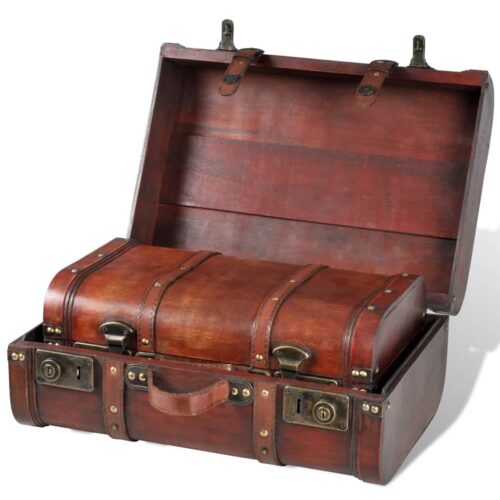 2x Wooden Treasure Chest Large Vintage Storage Box Display Ottoman Antique Table - Image 3