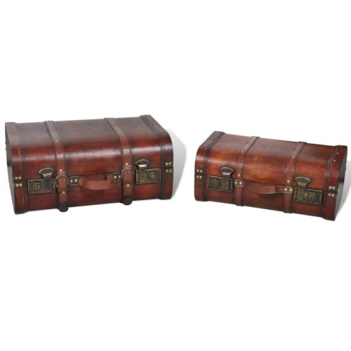 2x Wooden Treasure Chest Large Vintage Storage Box Display Ottoman Antique Table - Image 4