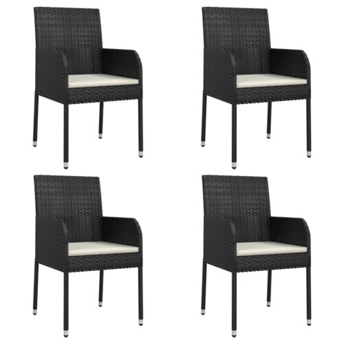 5-Piece Garden Dining Set with Cushions Black Poly Rattan Wicker Outdoor Patio Furniture - Image 4