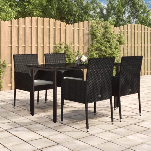 5-Piece Garden Dining Set with Cushions Black Poly Rattan Wicker Outdoor Patio Furniture - Image 11