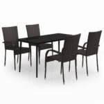 5-Piece Garden Dining Set Brown Black