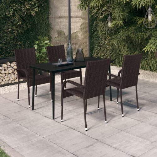 5-Piece Garden Dining Set Brown Black - Image 10