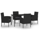 5-Piece Garden Dining Set Black