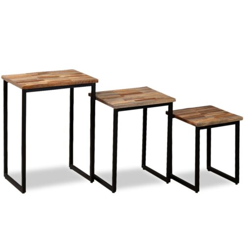 3-Piece Nesting Coffee Table Set Solid Reclaimed Teak - Image 3