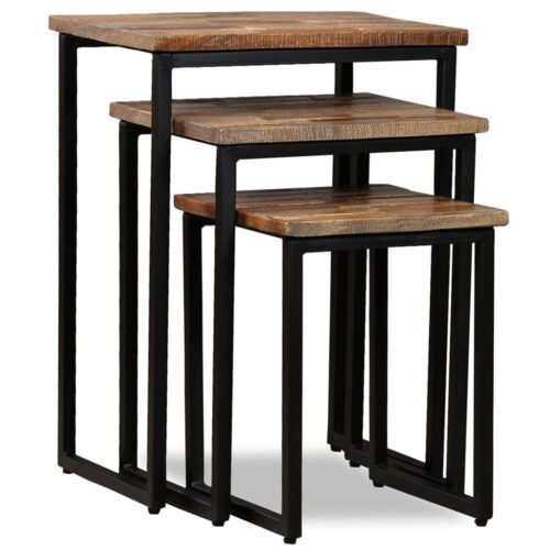 3-Piece Nesting Coffee Table Set Solid Reclaimed Teak - Image 10