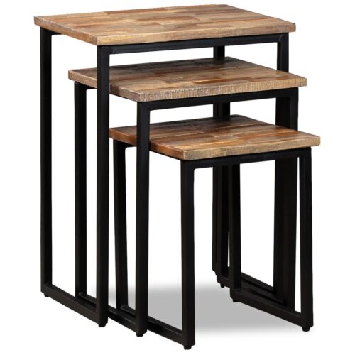 3-Piece Nesting Coffee Table Set Solid Reclaimed Teak - Image 11