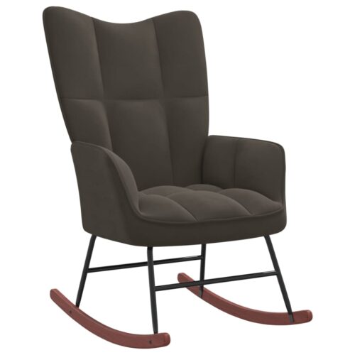 Rocking Chair with a Stool Dark Grey Velvet - Image 5
