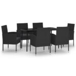 7-Piece Garden Dining Set Black Outdoor Patio Lounge Furniture