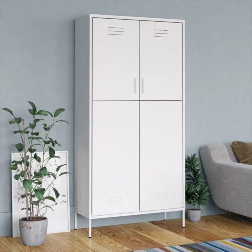 Wardrobe White 90x50x180cm Steel - Image 12