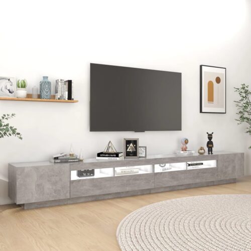 TV Cabinet with LED Lights Concrete Grey 300x35x40cm - Image 3