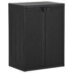 Garden Storage Cabinet Black 65x45x88cm PP Rattan