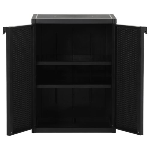 Garden Storage Cabinet Black 65x45x88cm PP Rattan - Image 4