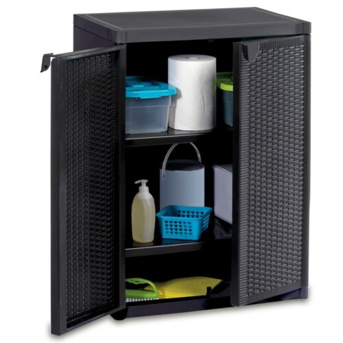 Garden Storage Cabinet Black 65x45x88cm PP Rattan - Image 5