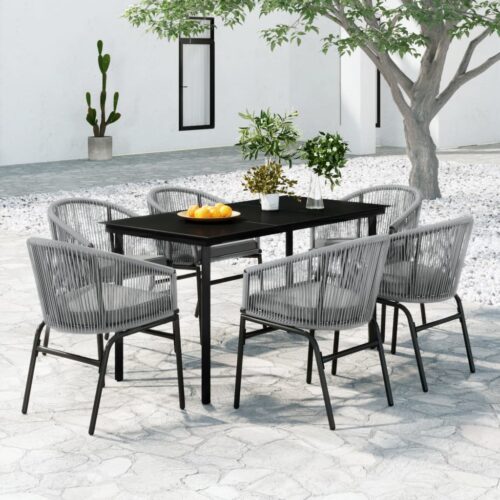 7-Piece Garden Dining Set Grey Outdoor Patio Lounge Furniture - Image 9