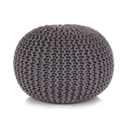 Hand-Knitted Pouffe Cotton 50x35cm Grey
