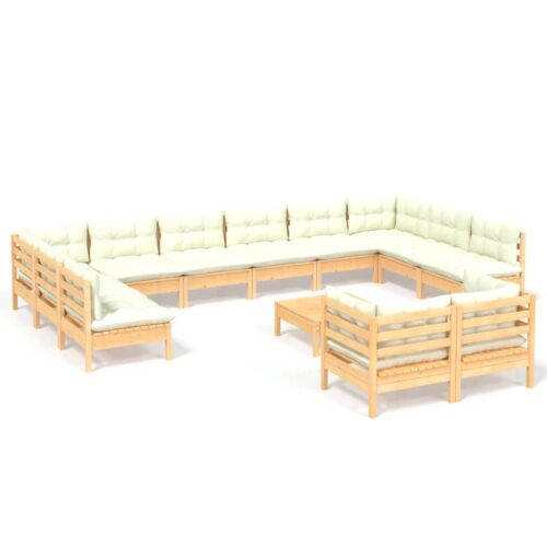 13-Piece Garden Lounge Set with Cream Cushions Pine Wood Outdoor Patio Furniture