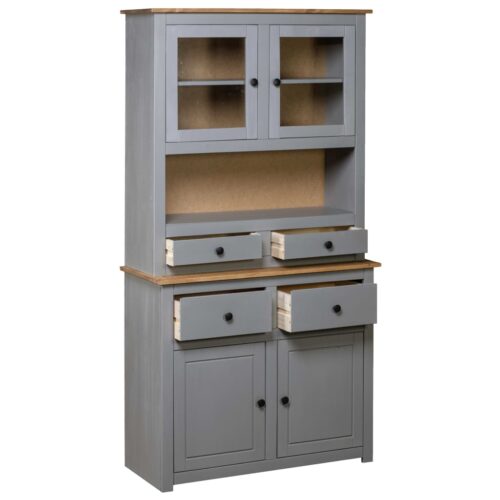 Highboard Grey 93x40.5x180cm Solid Pine Panama Range - Image 2