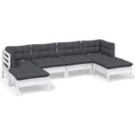 6-Piece Garden Lounge Set with Cushions White Pine Wood Outdoor Patio Furniture