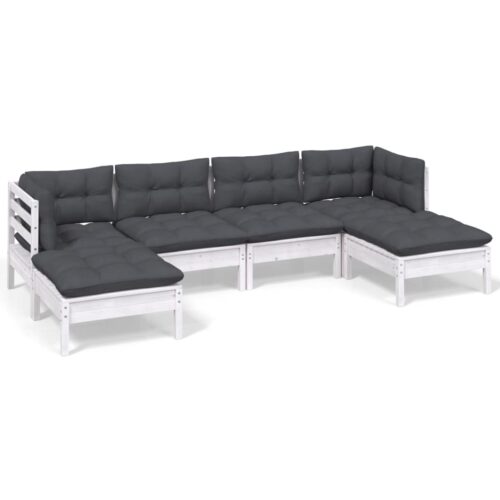 6-Piece Garden Lounge Set with Cushions White Pine Wood Outdoor Patio Furniture