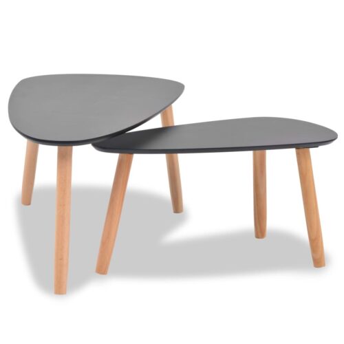 2-Piece Set Nesting Coffee Tables Sofa Lounge Side Lamp Storage Pine Wood Black - Image 3