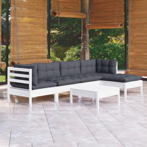 6-Piece Garden Lounge Set with Cushions White Pine Wood Outdoor Patio Furniture - Image 9