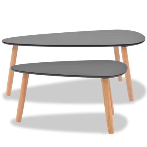 2-Piece Set Nesting Coffee Tables Sofa Lounge Side Lamp Storage Pine Wood Black - Image 4