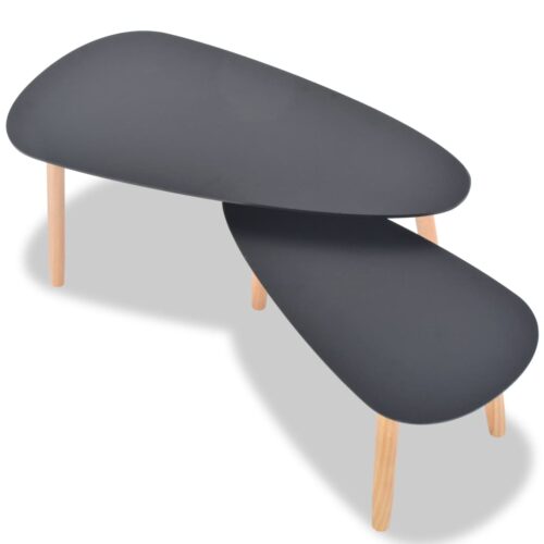 2-Piece Set Nesting Coffee Tables Sofa Lounge Side Lamp Storage Pine Wood Black - Image 5