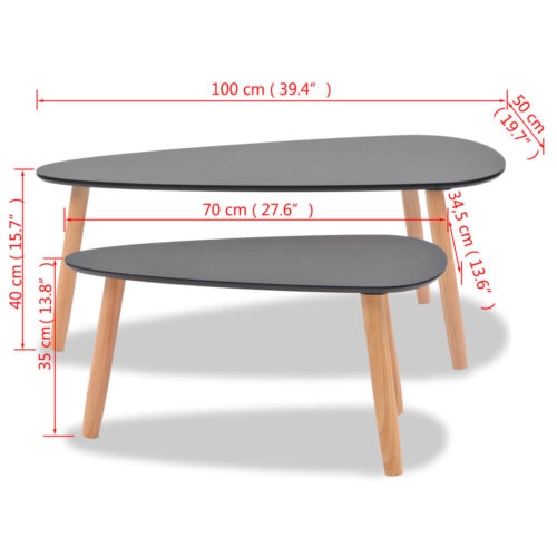 2-Piece Set Nesting Coffee Tables Sofa Lounge Side Lamp Storage Pine Wood Black - Image 11