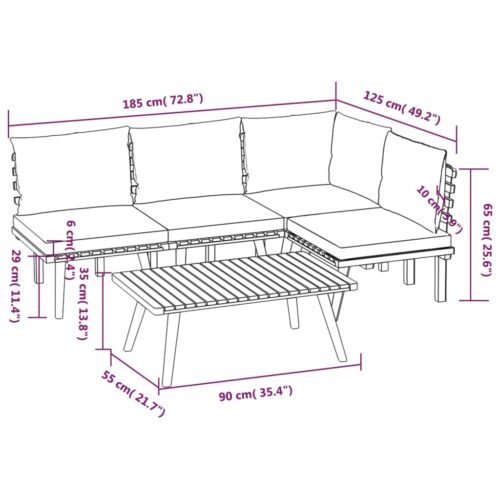 5-Piece Garden Lounge Set with Cushions Wood Timber Outdoor Patio Furniture Acacia - Image 10