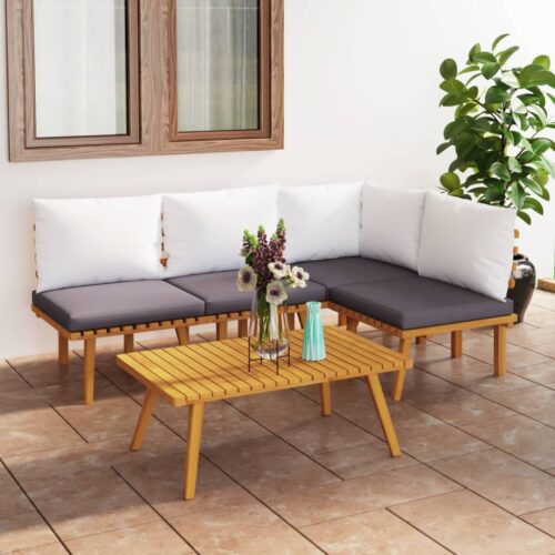 5-Piece Garden Lounge Set with Cushions Wood Timber Outdoor Patio Furniture Acacia - Image 11
