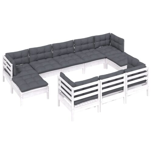 10-Piece Garden Lounge Set with Cushions White Pine Wood Outdoor Patio Furniture - Image 3