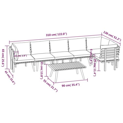 7-Piece Garden Lounge Set with Cushions Wood Timber Outdoor Patio Furniture Acacia - Image 10