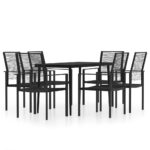 7-Piece Garden Dining Set Black Outdoor Patio Lounge Furniture