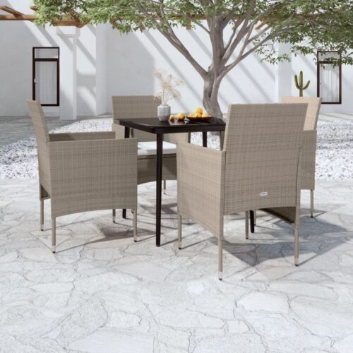 5-Piece Garden Dining Set with Cushions Beige Black - Image 9