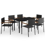 7-Piece Garden Dining Set Black Outdoor Patio Lounge Furniture