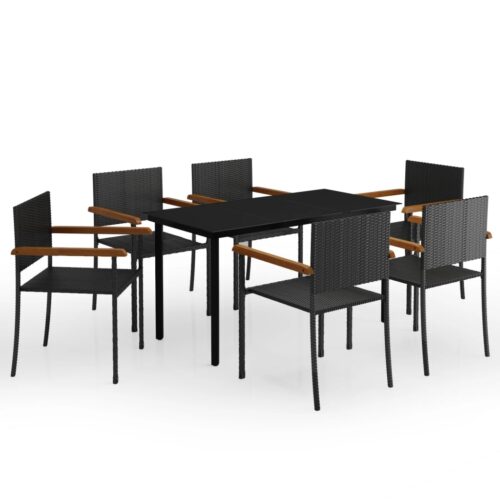 7-Piece Garden Dining Set Black Outdoor Patio Lounge Furniture