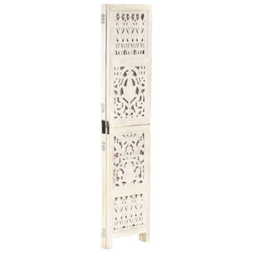 Hand Carved 3-Panel Room Divider White 120x165cm Solid Mango Wood - Image 2
