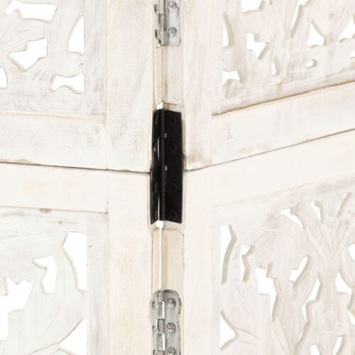 Hand Carved 3-Panel Room Divider White 120x165cm Solid Mango Wood - Image 4